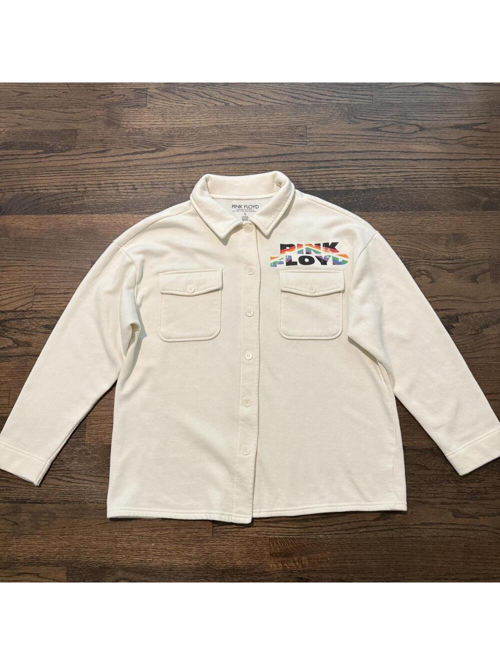 Pink Floyd Women's Cream Button Up Jacket Shirt Size Large
